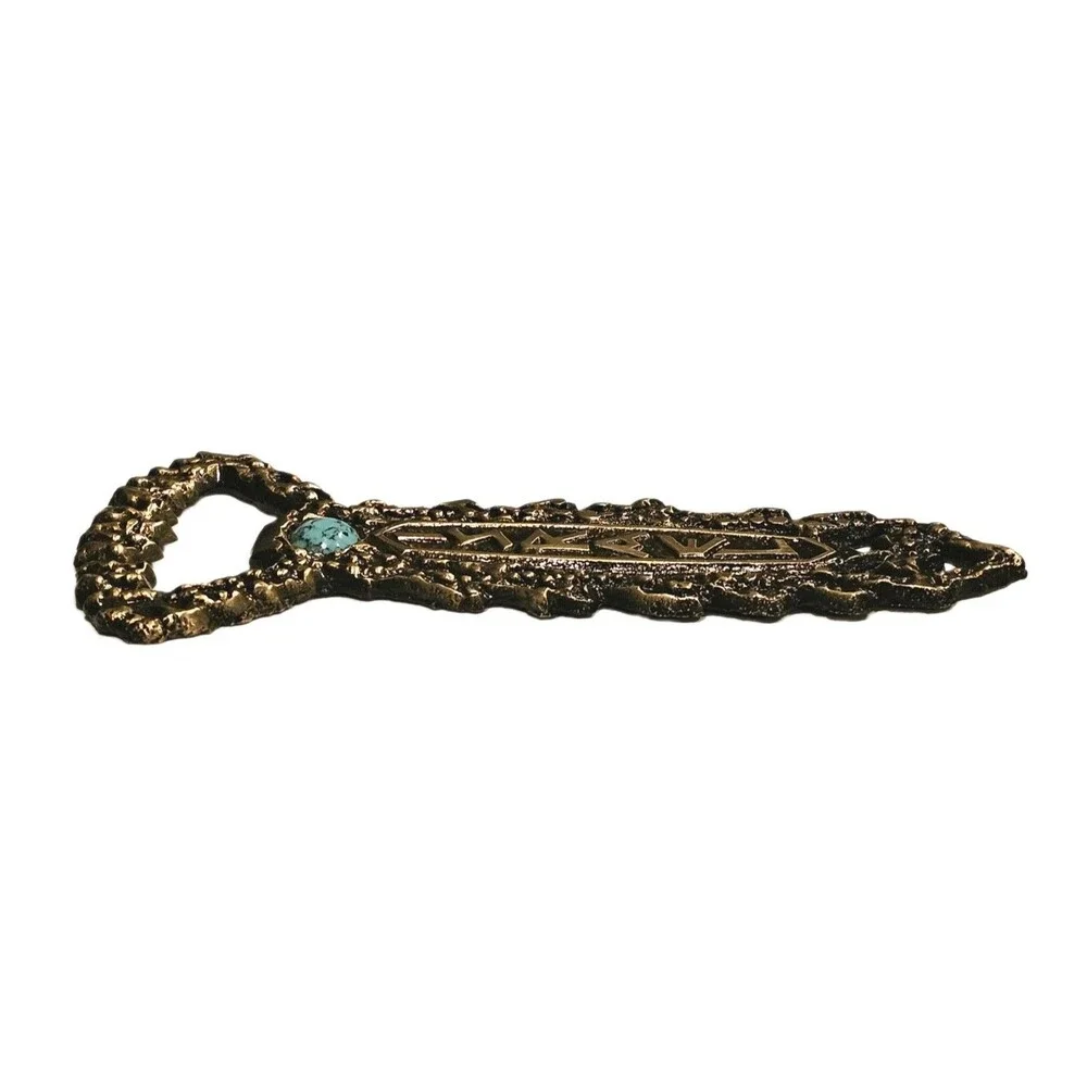 ​Vtg Brutalist Brass Israel Bottle Opener Mid Century Eilat Turquoise Stone Art